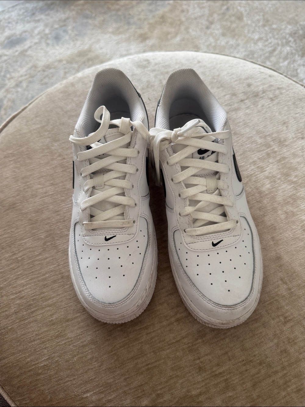 Nike White Air Force 1 Low-Top Sneakers with Black Swoosh